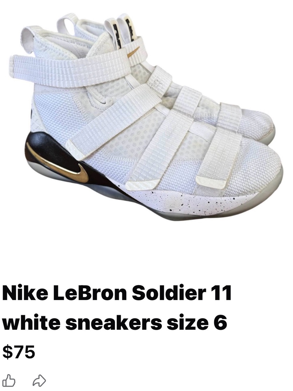 Nike White and Gold Kids' LeBron Soldier 11 Sneakers